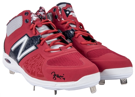 Yadier Molina Game Issued and Signed Red and Navy New Balance Cleats (Molina LOA)